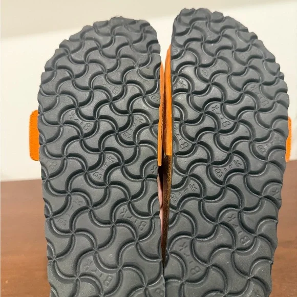 Birkenstock Madrid Big Buckle | Tan/Orange Slides with Gold Buckle - Picture 14 of 15